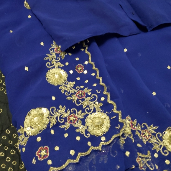 Blue Silver Rhinestone Beaded Saree Sequin bridal wedding sari Party Indian - Picture 5 of 5